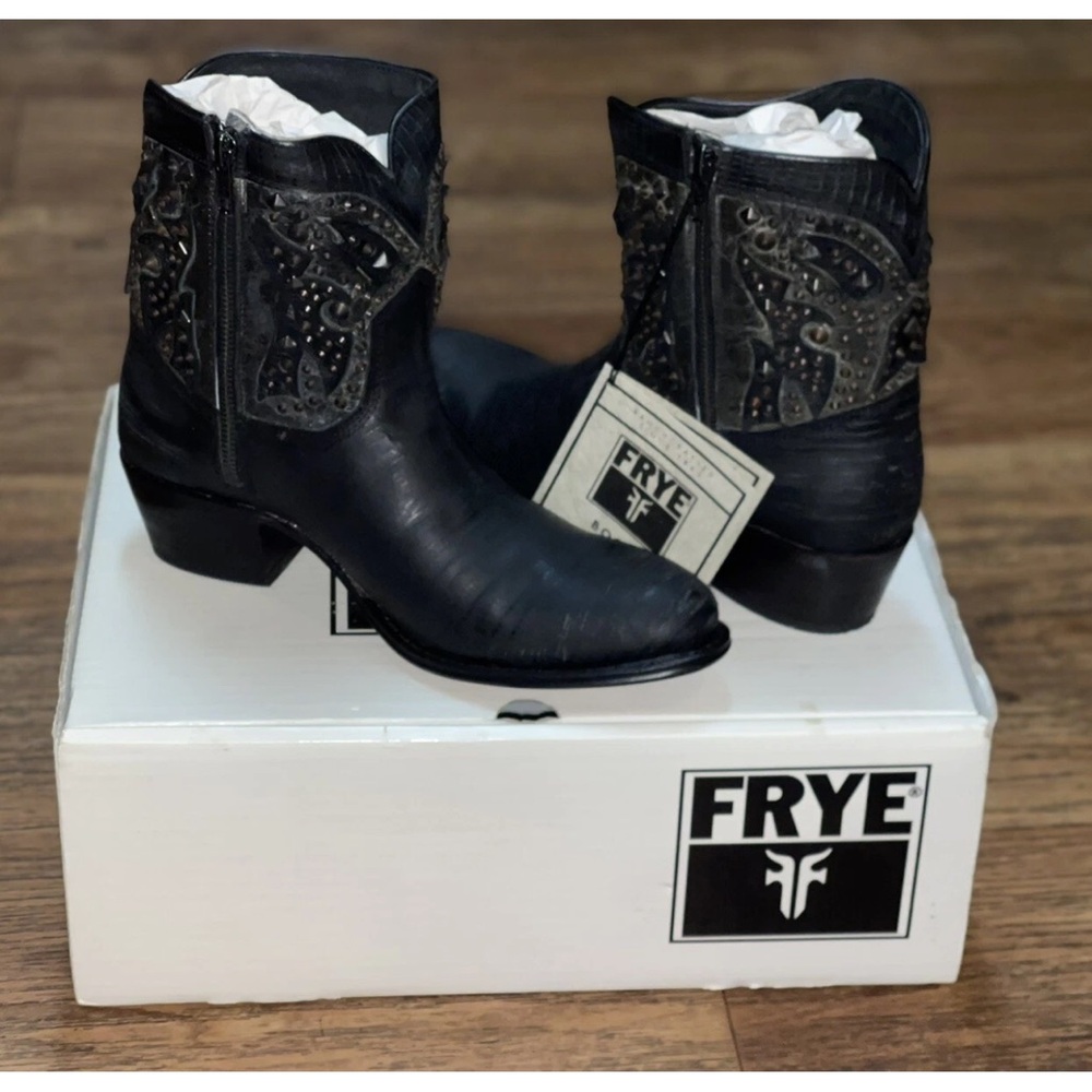 Frye Black Studded Western Ankle Boots